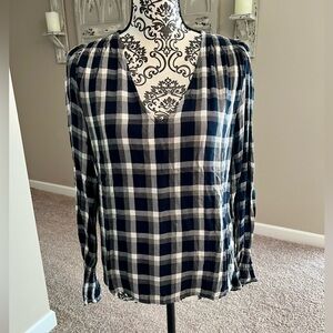 Banana Republic Navy and White Checkered Top